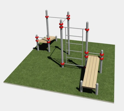 Уличные две скамьи, два турника, шведская стенка