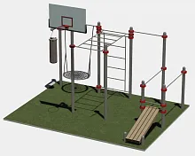 Турник классический, брусья, шведская стенка, скамья для пресса, баскетбольный щит, качели и вынос для боксерской груши